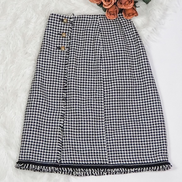 Talbots Dresses & Skirts - Black & White Wrap A-Line skirt with fringe